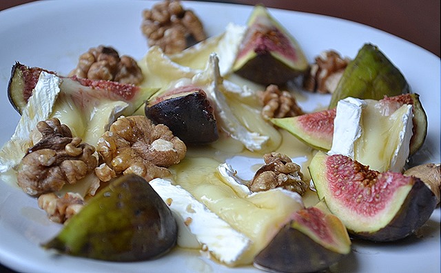 Fig, camembert, walnut and honey dessert image two